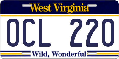 WV license plate OCL220