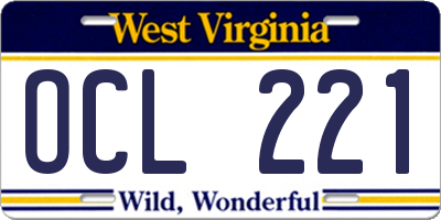 WV license plate OCL221