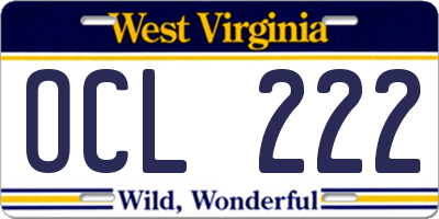 WV license plate OCL222