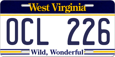 WV license plate OCL226