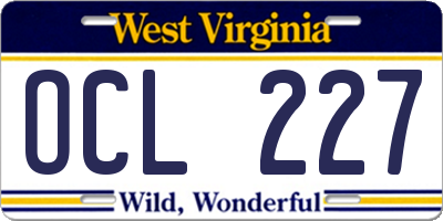 WV license plate OCL227