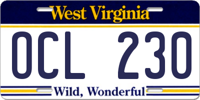 WV license plate OCL230