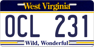 WV license plate OCL231