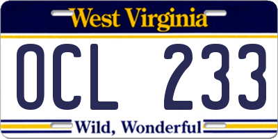 WV license plate OCL233