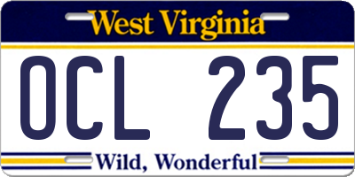 WV license plate OCL235