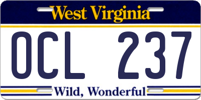 WV license plate OCL237