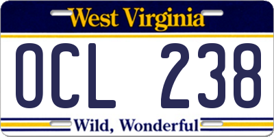 WV license plate OCL238