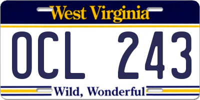 WV license plate OCL243