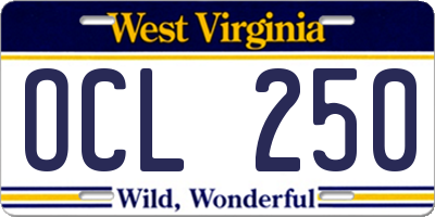 WV license plate OCL250
