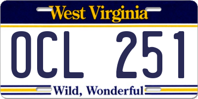 WV license plate OCL251