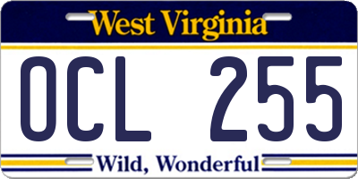 WV license plate OCL255