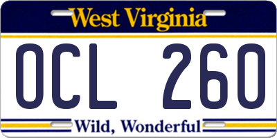 WV license plate OCL260