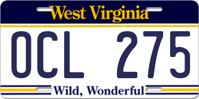 WV license plate OCL275