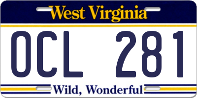 WV license plate OCL281