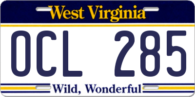WV license plate OCL285