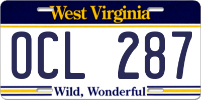 WV license plate OCL287