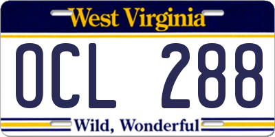WV license plate OCL288