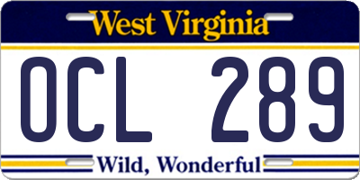 WV license plate OCL289