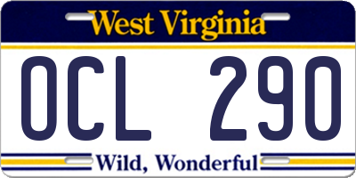 WV license plate OCL290