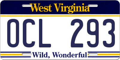 WV license plate OCL293