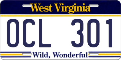 WV license plate OCL301
