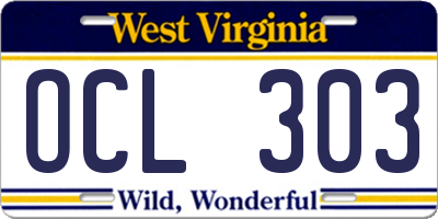 WV license plate OCL303