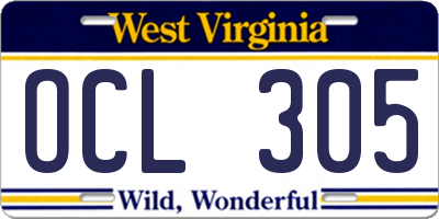 WV license plate OCL305