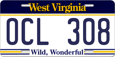 WV license plate OCL308