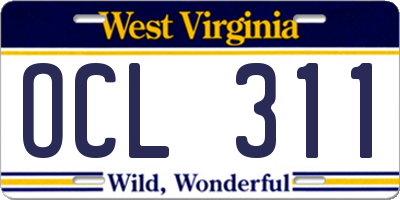 WV license plate OCL311