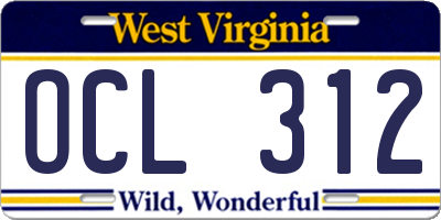 WV license plate OCL312