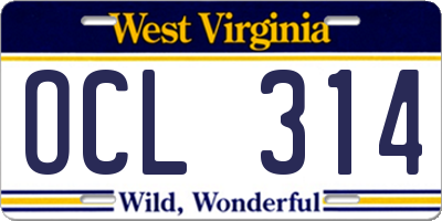 WV license plate OCL314