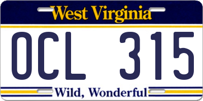 WV license plate OCL315