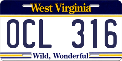 WV license plate OCL316