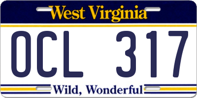 WV license plate OCL317