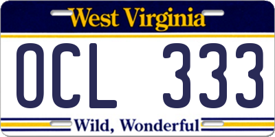 WV license plate OCL333