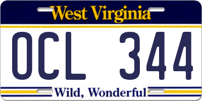 WV license plate OCL344