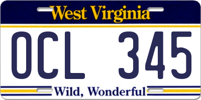 WV license plate OCL345