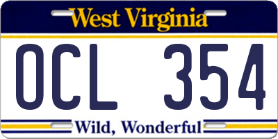 WV license plate OCL354