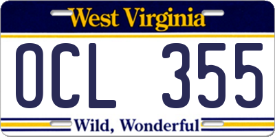 WV license plate OCL355