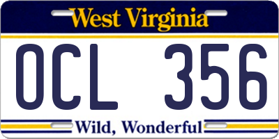 WV license plate OCL356