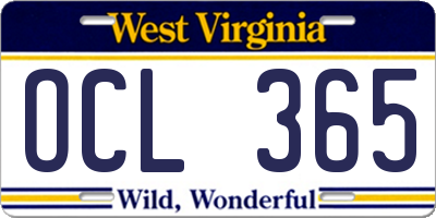 WV license plate OCL365