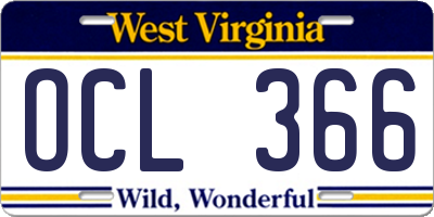WV license plate OCL366