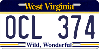 WV license plate OCL374