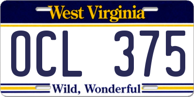 WV license plate OCL375