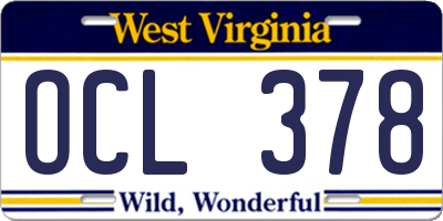 WV license plate OCL378