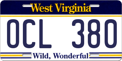 WV license plate OCL380