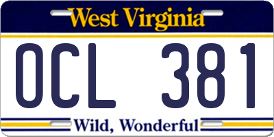 WV license plate OCL381