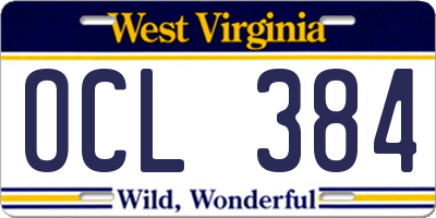 WV license plate OCL384