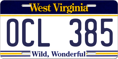 WV license plate OCL385