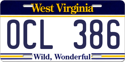 WV license plate OCL386